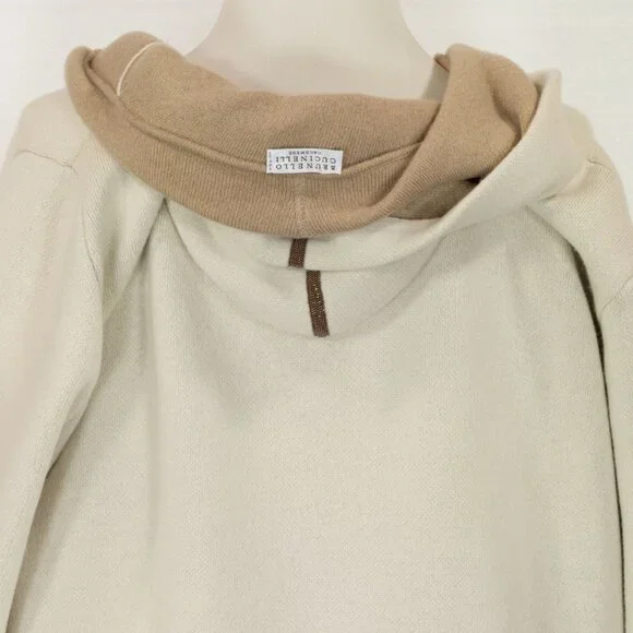 $4495 BRUNELLO CUCINELLI DOUBLE-FACE CASHMERE MID LENGTH ZIP HOODIE MONILI XL